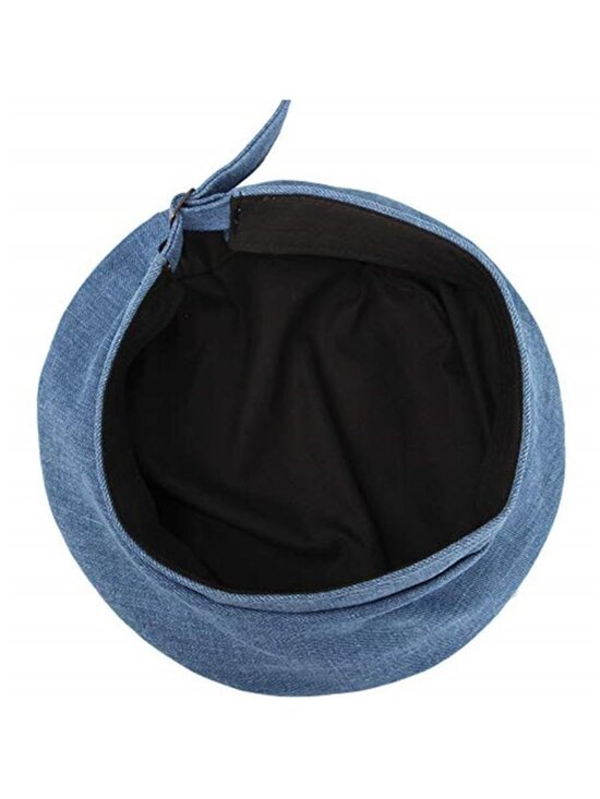 Women\'s Denim Cotton Beret Hat British Style Strap Adjustable